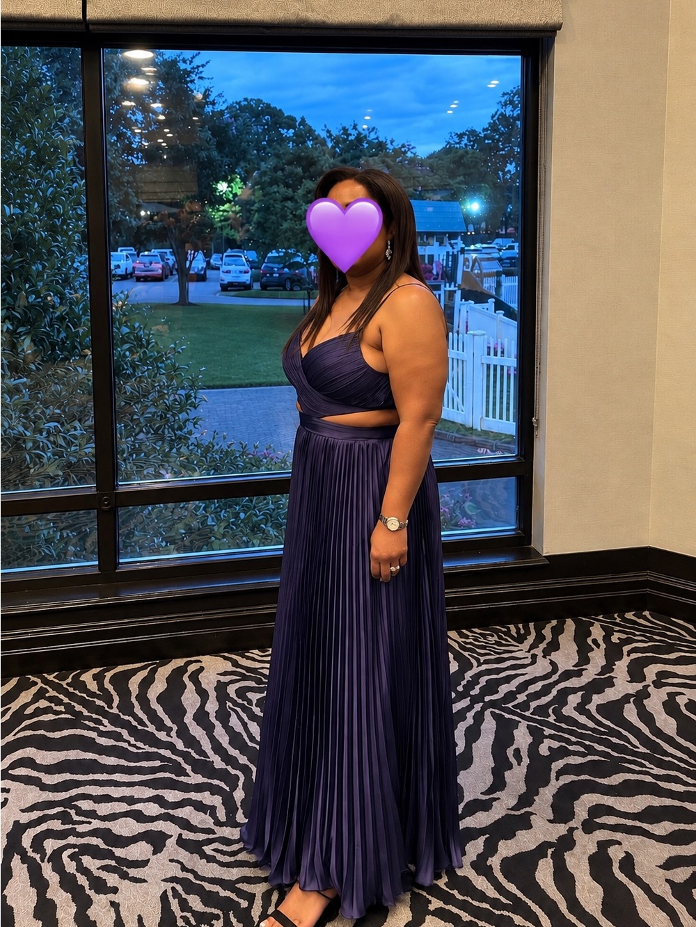 Lulu's Deep Navy Pleated Maxi Dress with Cutout Details